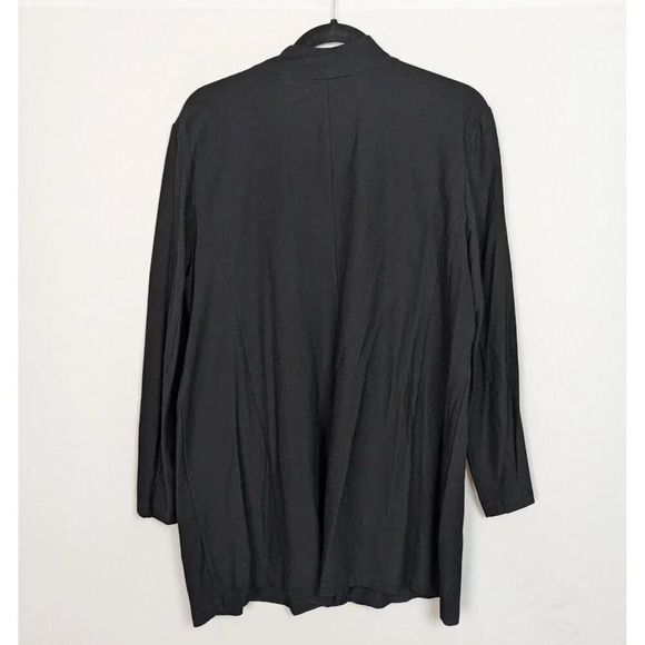 Eileen Fisher L Open Front Cardigan Black Flowy Jersey Stretch Classic Nuetral - Picture 3 of 14